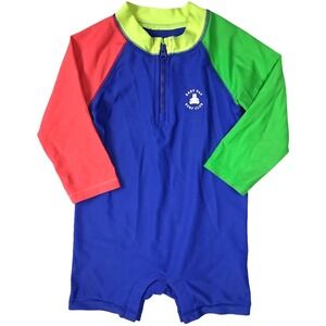 Baby Gap Swim Surf Club 18 24 Mos Rash Guard Swimsuit 1pc Long Sleeve Neon